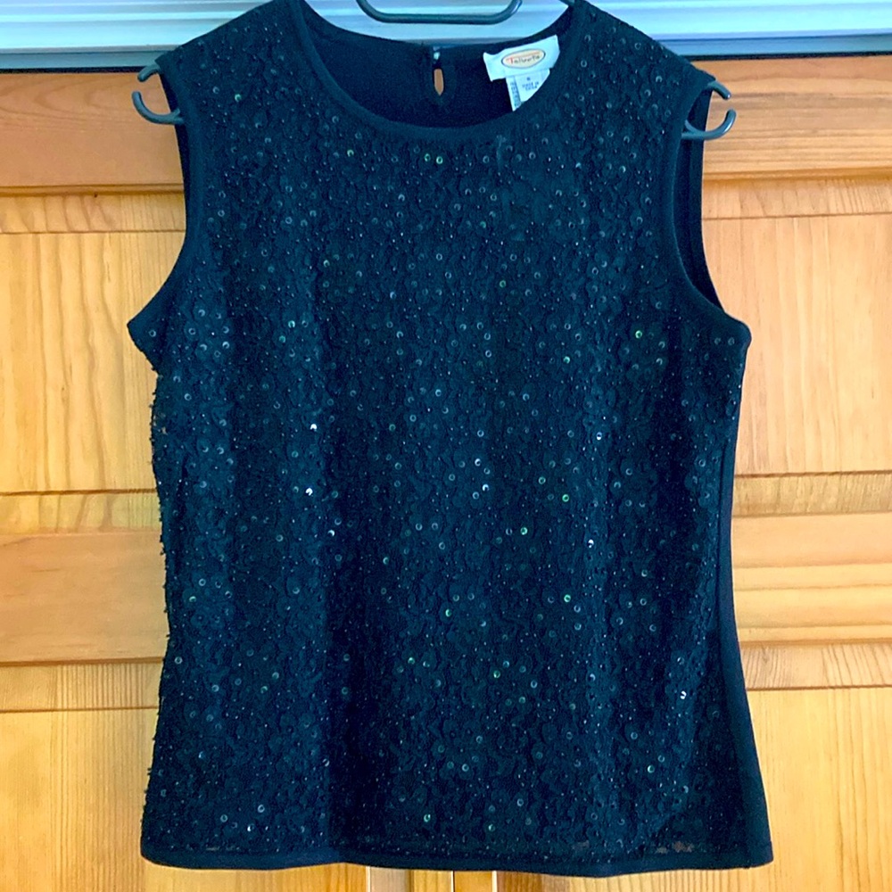 Talbots Black Lace Beaded Shell